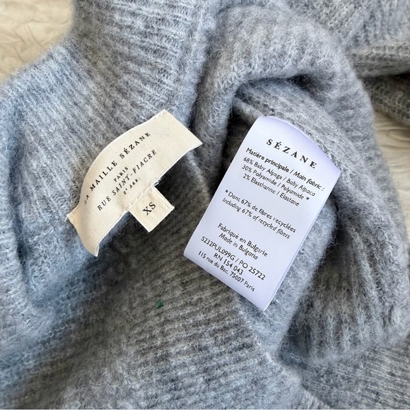 Sezane Cody Jumper v-neck grey knit baby alpaca blend sweater - Picture 9 of 9